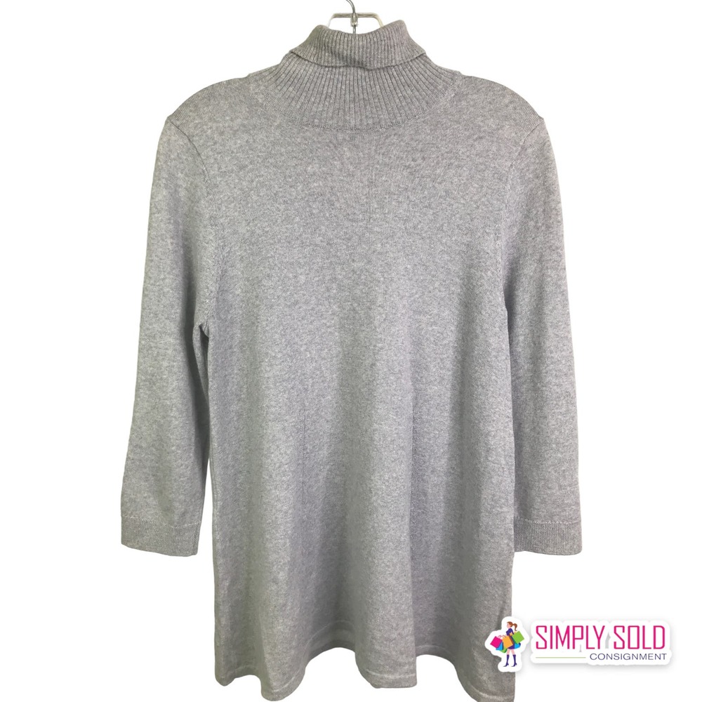 Lands' End Women's Sweater Turtle Neck 100%‎ Merino Wool Gray Knit Pullover Sz L
